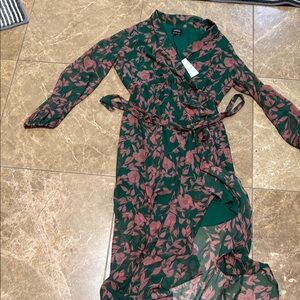 Elegant Green and Pink Wrap Dress